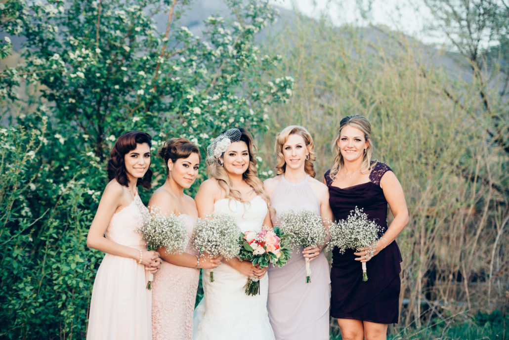Wedding, Moss Image, Moab Photographer, Portrait, Chris Moss, bride and brides maids holding flowers with trees in the background