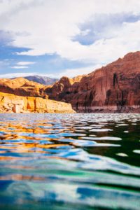 Landscape, Lake Powell, Moss Image, Moab Photographer, lake with cliffs and bushes