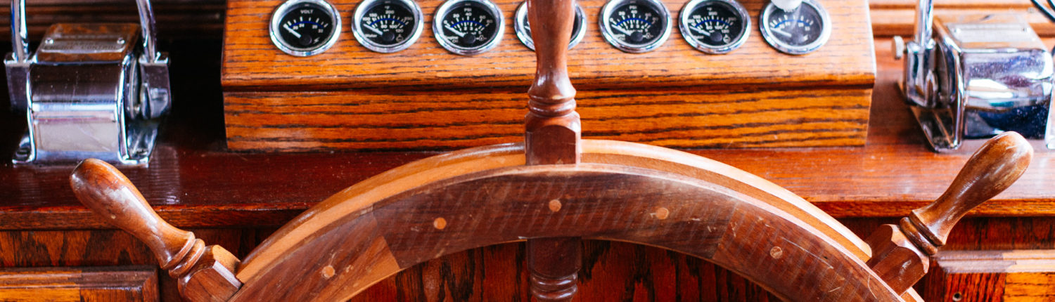Cuba, wooden steering wheel on boat