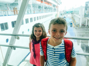 two kids getting on a cruise ship, travel, cuba